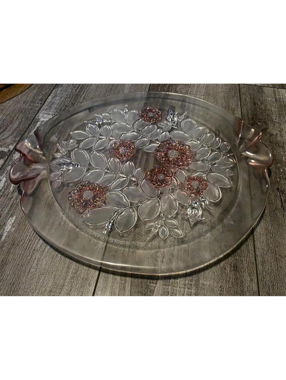 MIKASA Crystal Pink‎ Rosella 14 1/2" Cake Plate Platter Large Serving Plate - Picture 2 of 3